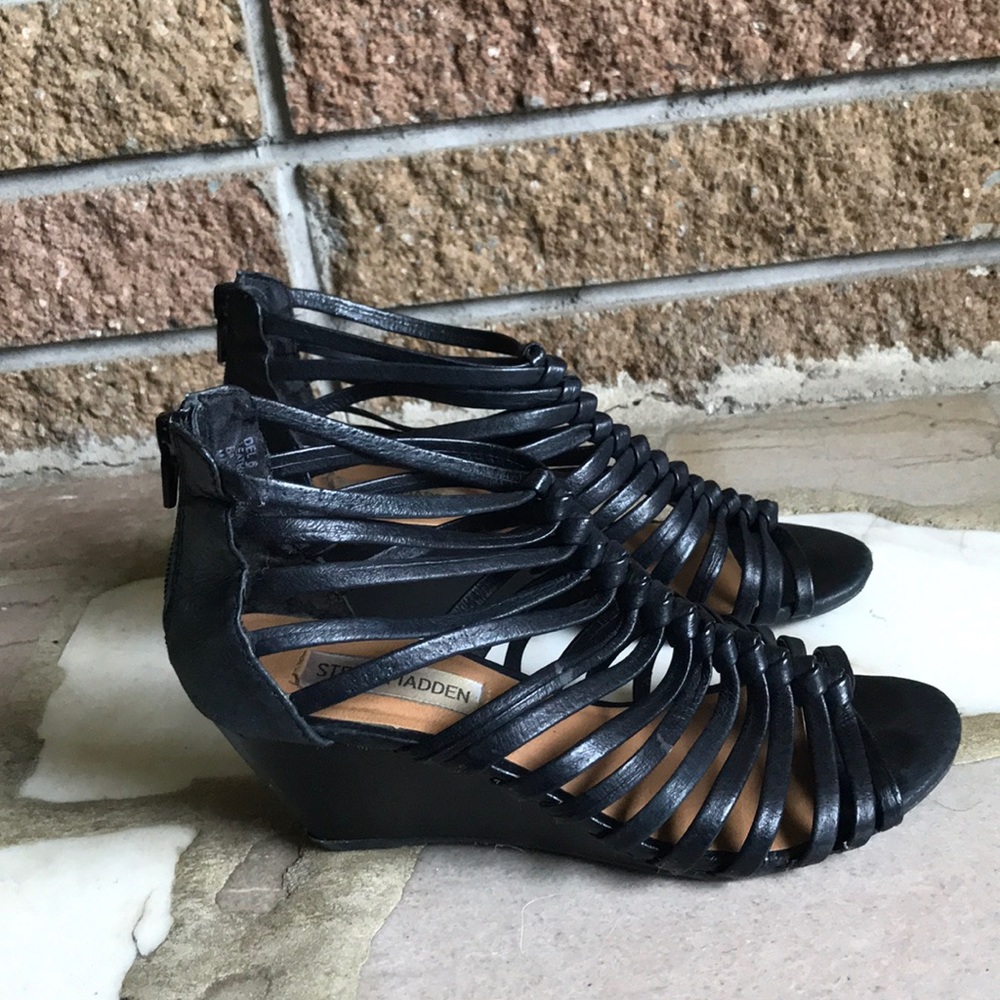 Steve Madden Black Wedge Sandals